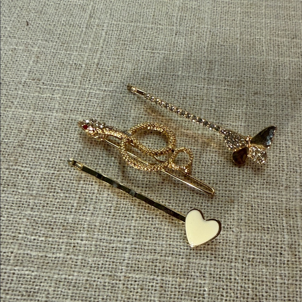 Fun teen hair accessories random theme Gold metal Hair Pins Set 3‎